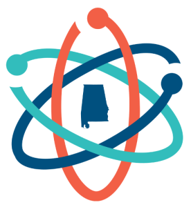 March for Science atom logo with the state of Alabama